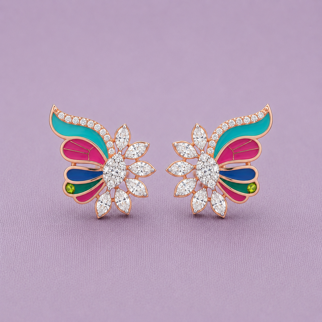 Diamond Bloom & Butterfly Accent 925 Silver Earrings