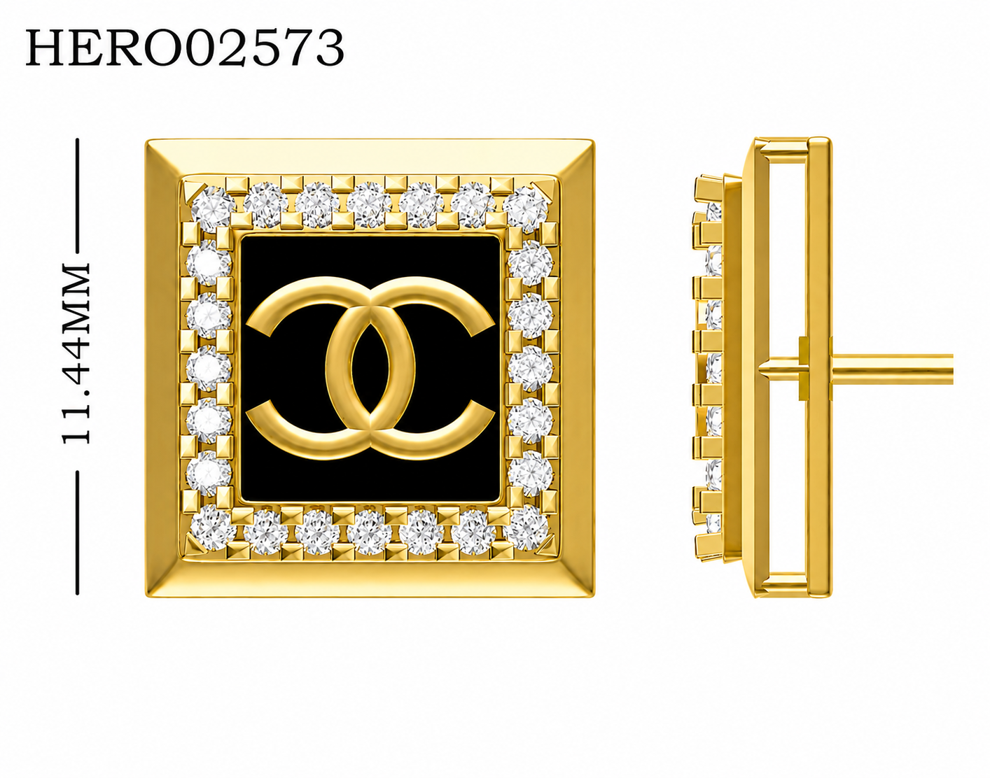 Diamond Frame Chanel Monogram 925 Silver Studs
