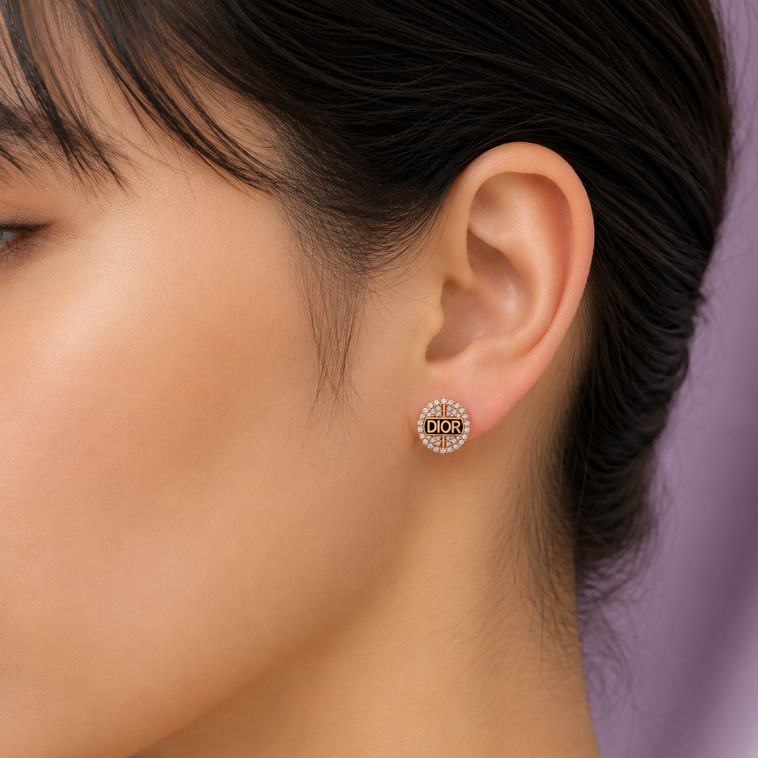 Dior Signature Diamond Pave 925 Silver Studs