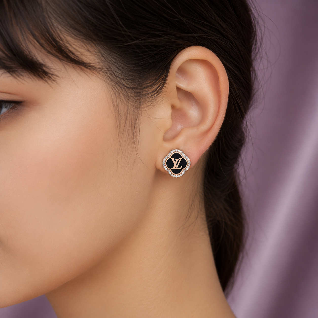 Four Leaf Clover LV Diamond 925 Silver Studs