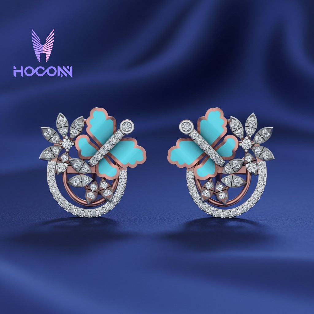 Glistening Sky-Blue Enamel Wing 925 Silver Studs