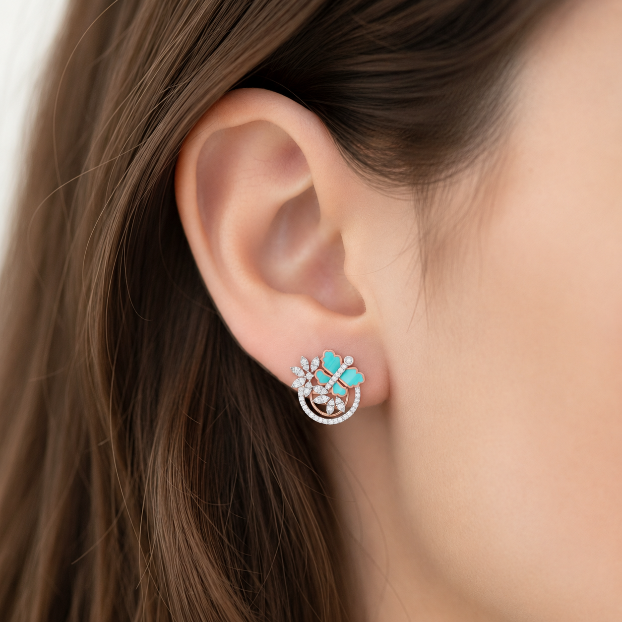 Glistening Sky-Blue Enamel Wing 925 Silver Studs