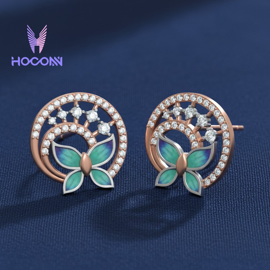 Elegant Butterfly Enamel Crescent Arcs 925 Silver Studs