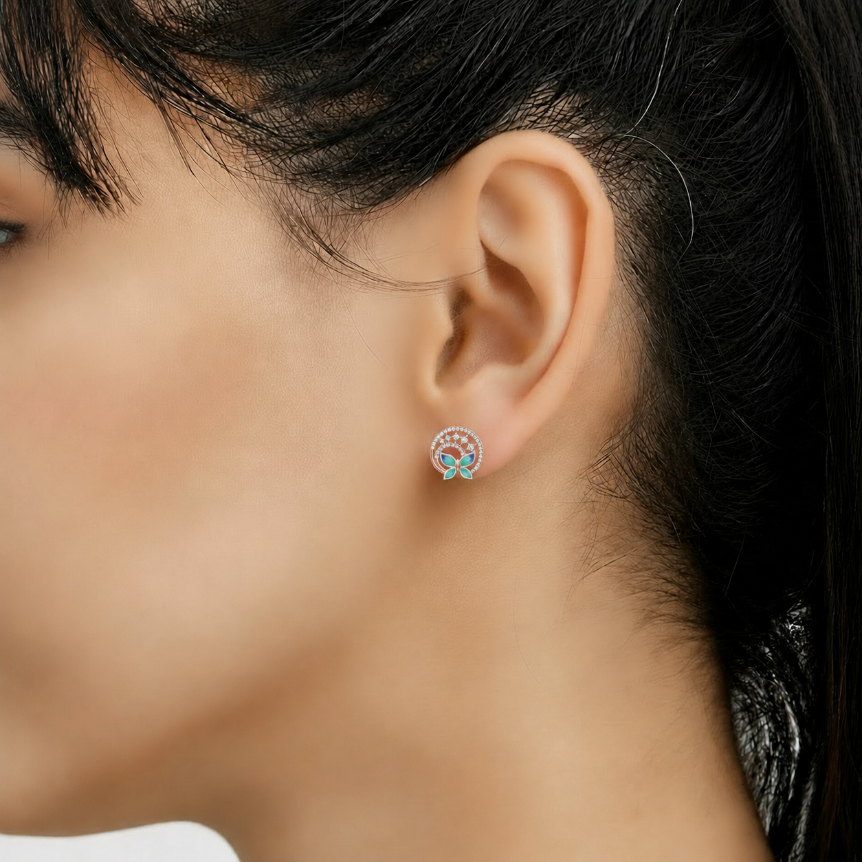 Elegant Butterfly Enamel Crescent Arcs 925 Silver Studs
