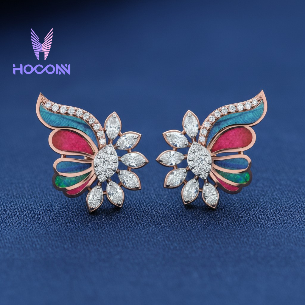 Diamond Bloom & Butterfly Accent 925 Silver Earrings