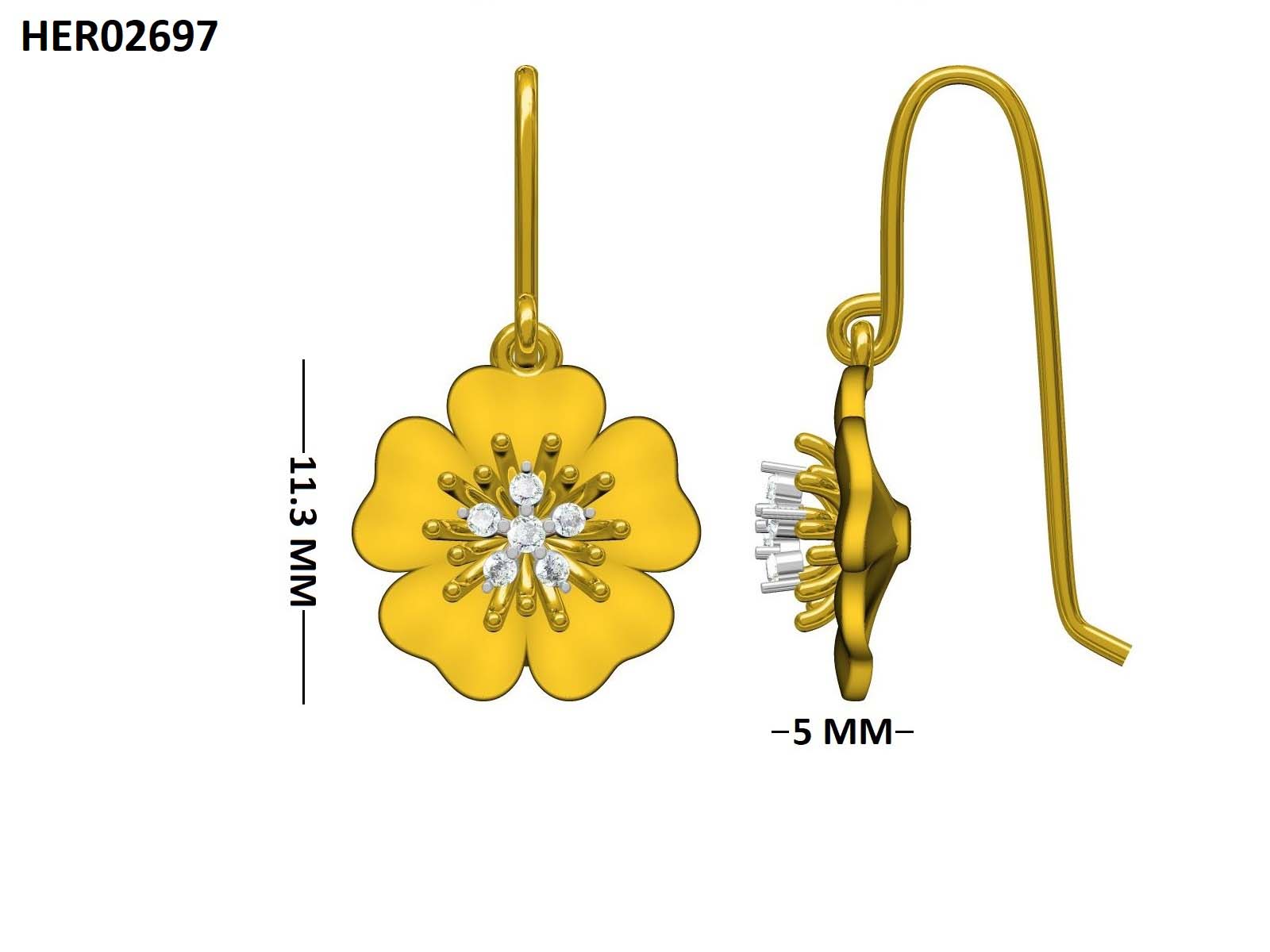 Diamond Pistil Floral 925 Silver Earrings
