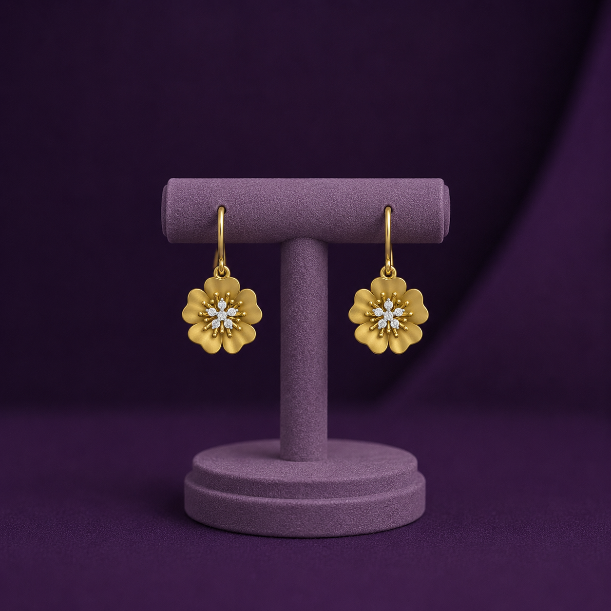 Diamond Pistil Floral 925 Silver Earrings