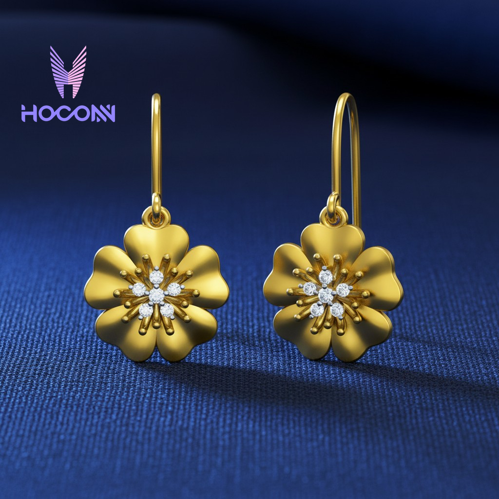 Diamond Pistil Floral 925 Silver Earrings