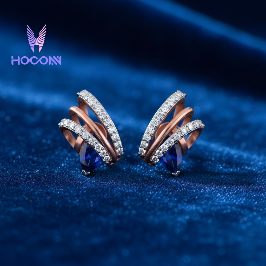 Triple Arc Set Sapphire Blue 925 Silver Studs