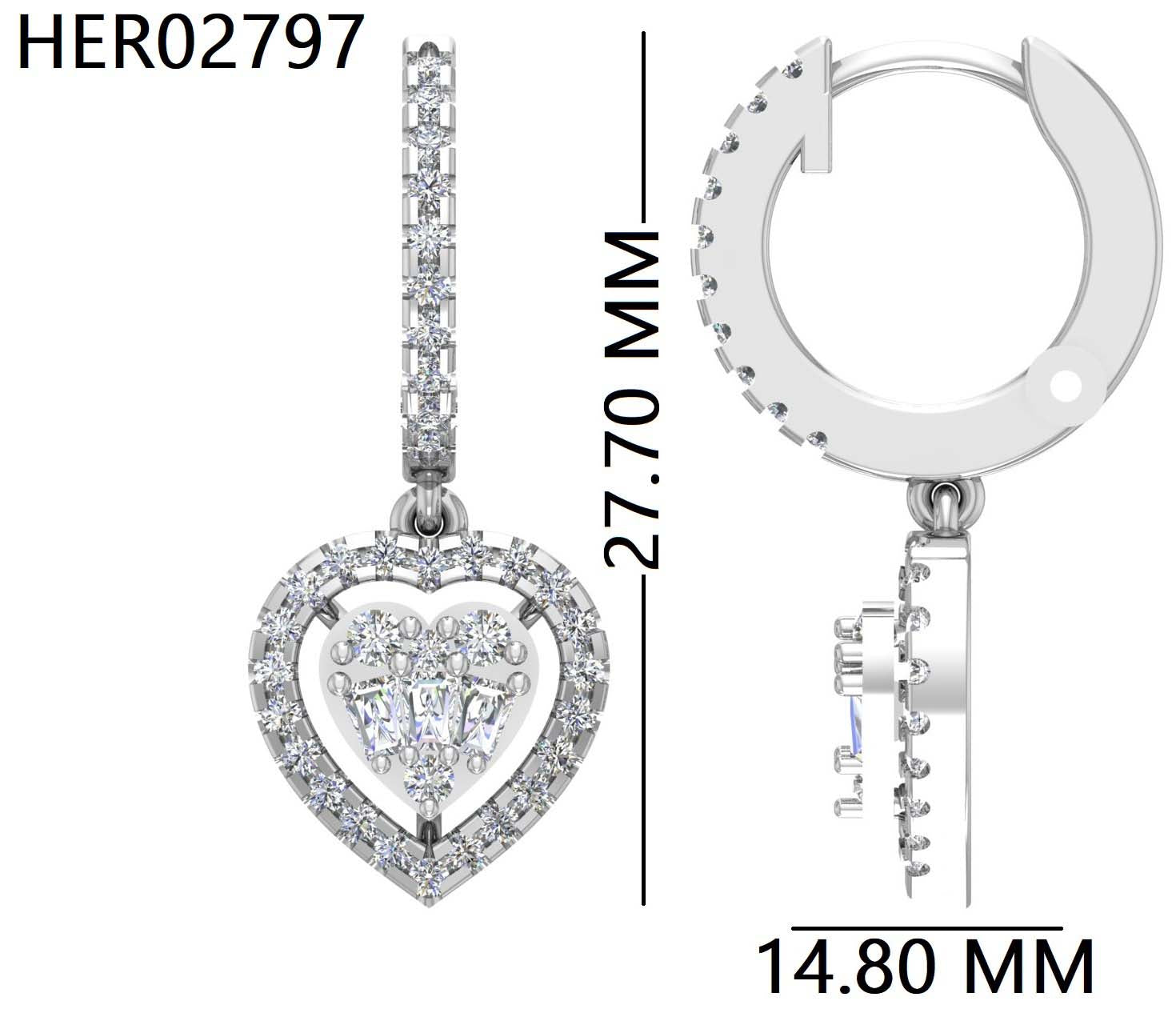 Halo Heart Diamond Drop 925 Silver Hoops