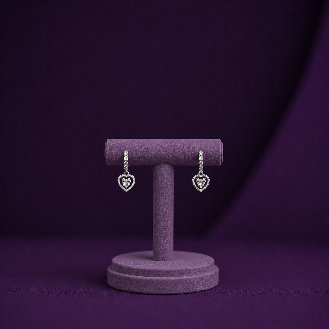 Halo Heart Diamond Drop 925 Silver Hoops