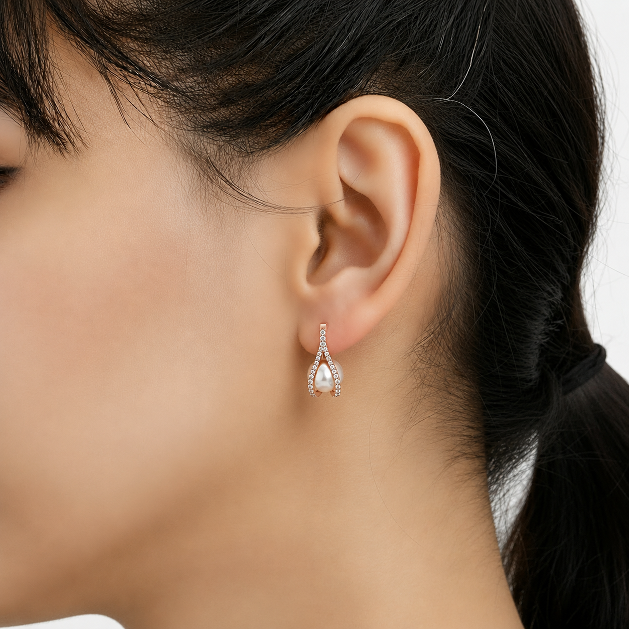 Split Frame Pearl Drop 925 Silver Hoops