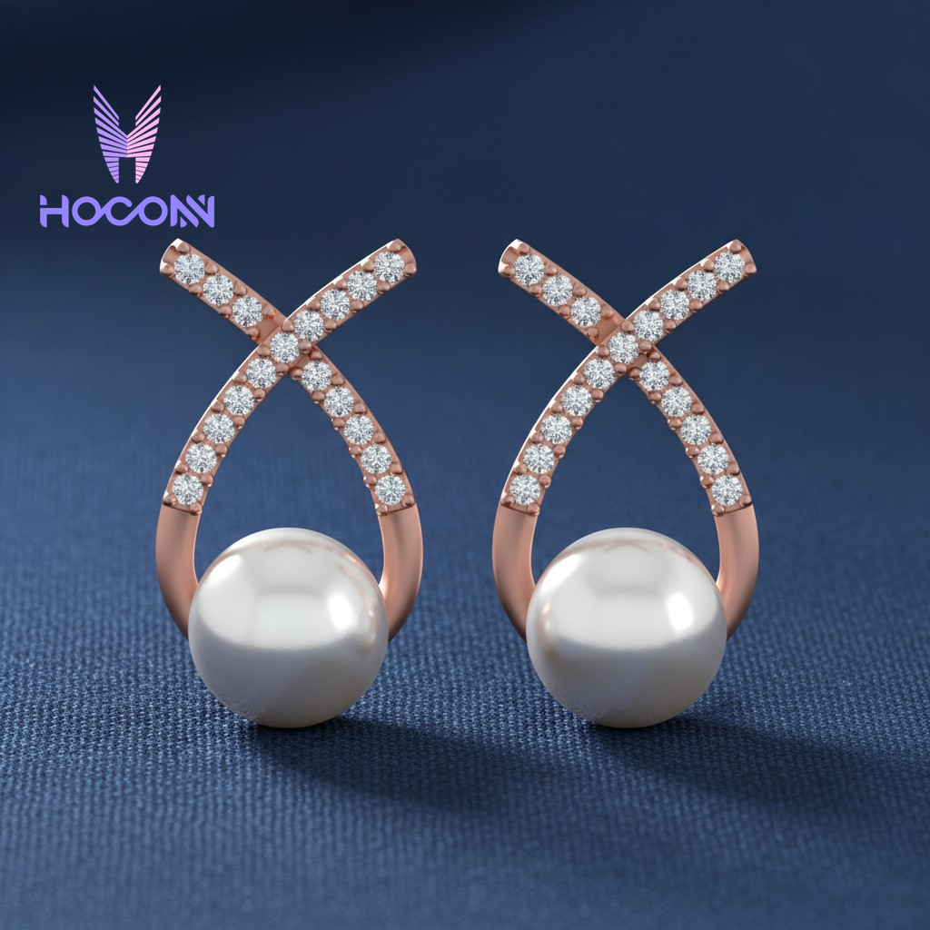 Diamond X Frame Pearl 925 Silver Drops