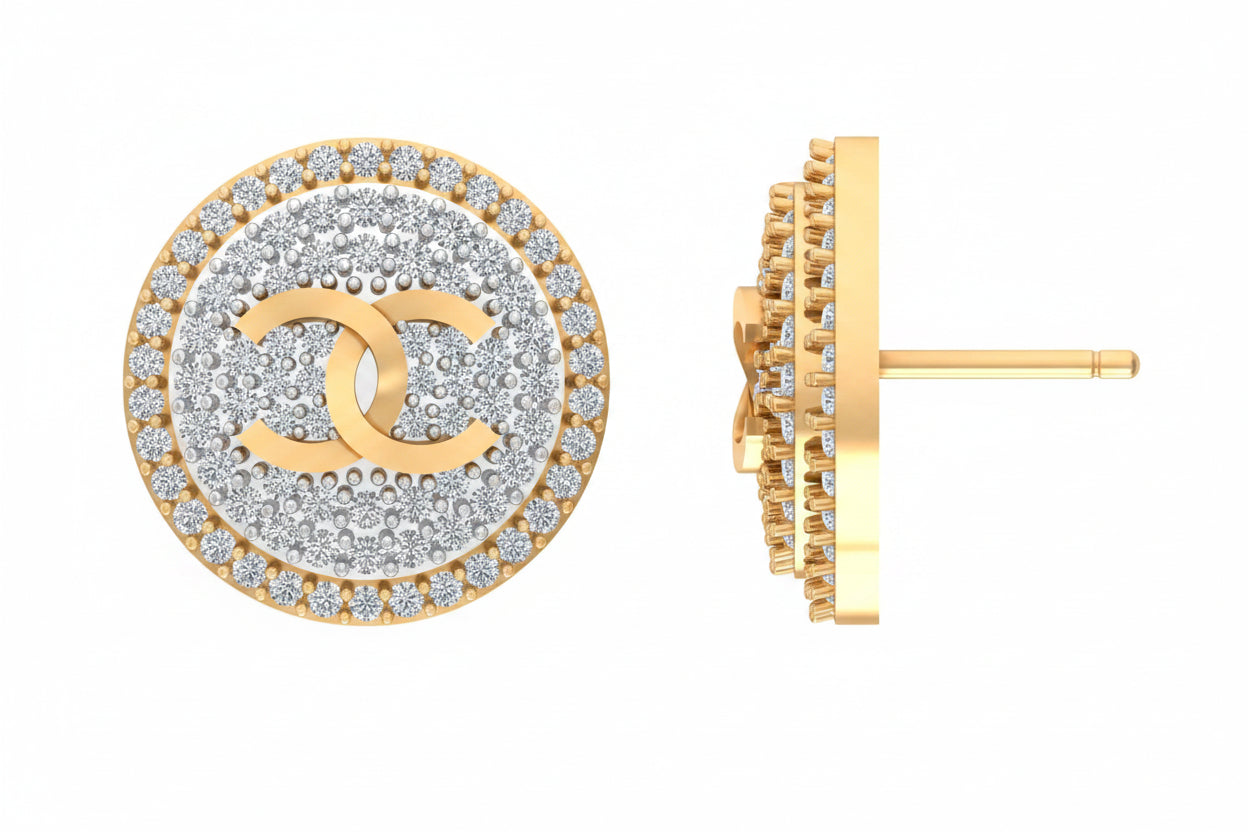 Glam Chanel Signature Diamond 925 Silver Studs