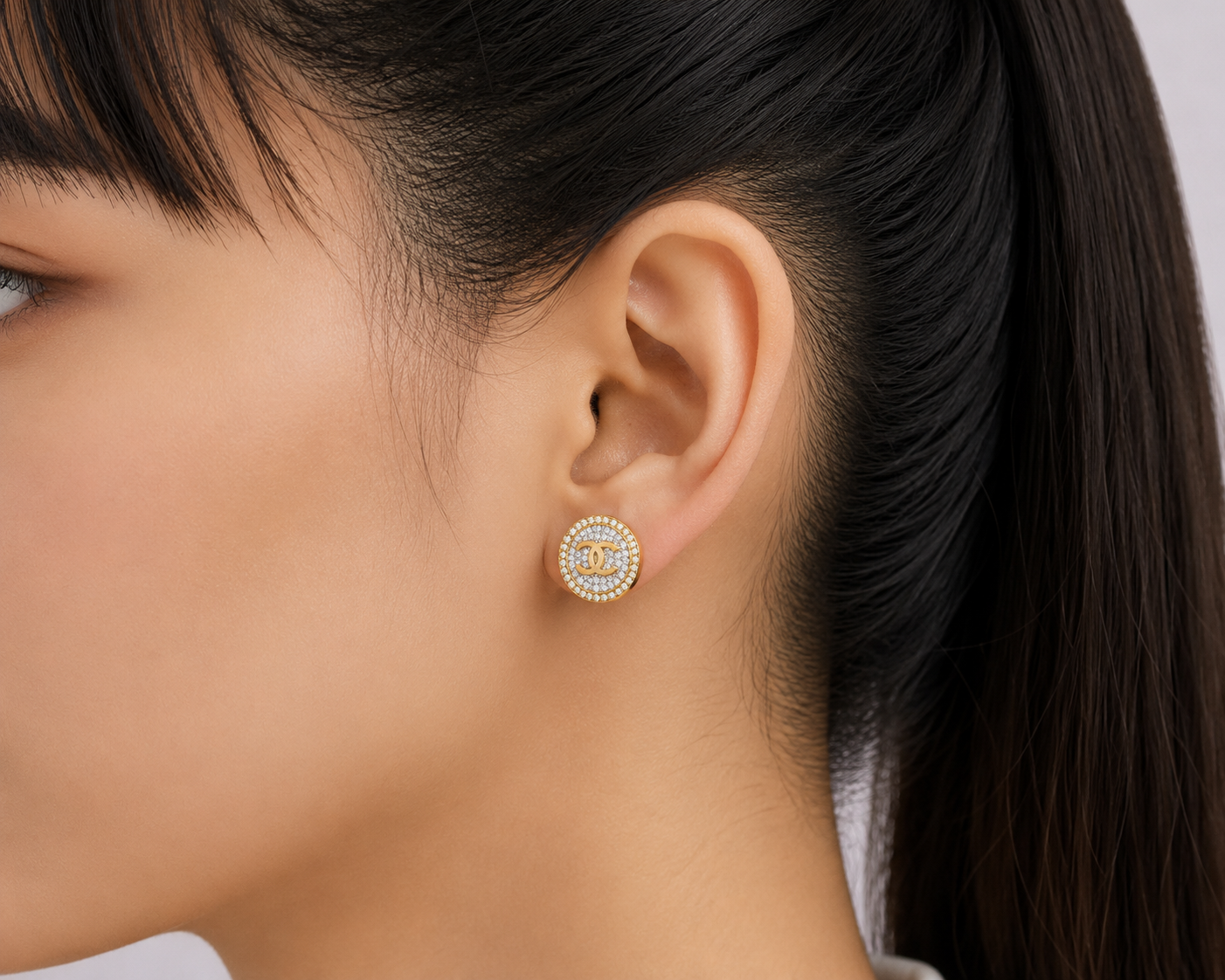 Glam Chanel Signature Diamond 925 Silver Studs