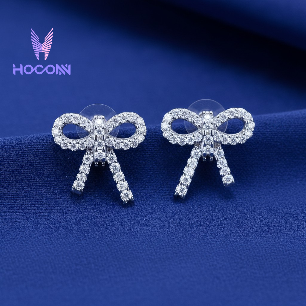 Diamond Bow Crystal 925 Silver Studs