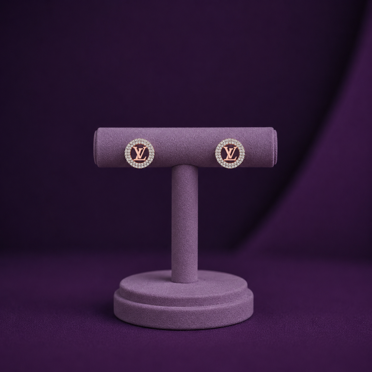 LV Style Diamond Halo 925 Silver Studs