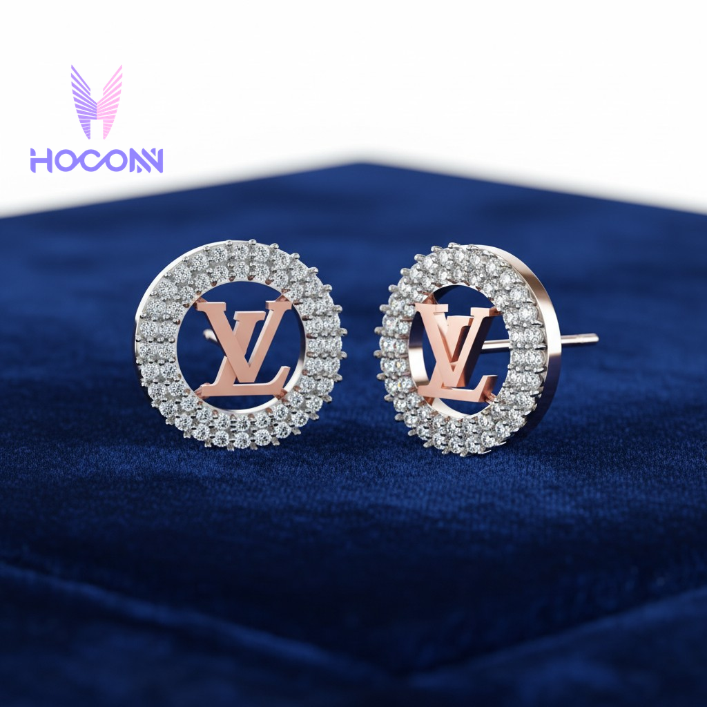 LV Style Diamond Halo 925 Silver Studs