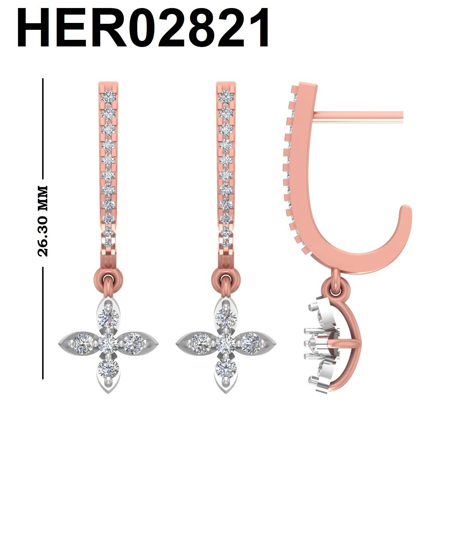 Diamond Flower 925 Silver Dangle Hoops