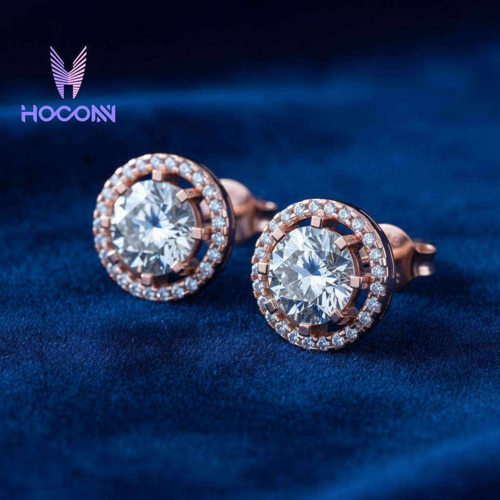 Solitaire Halo Diamond 925 Silver Studs
