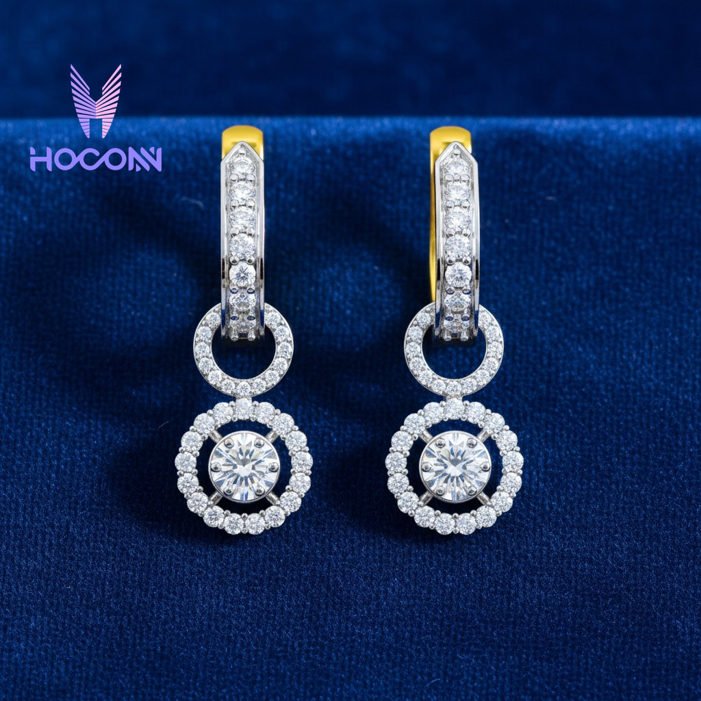 Double Halo Diamond Drop Earrings