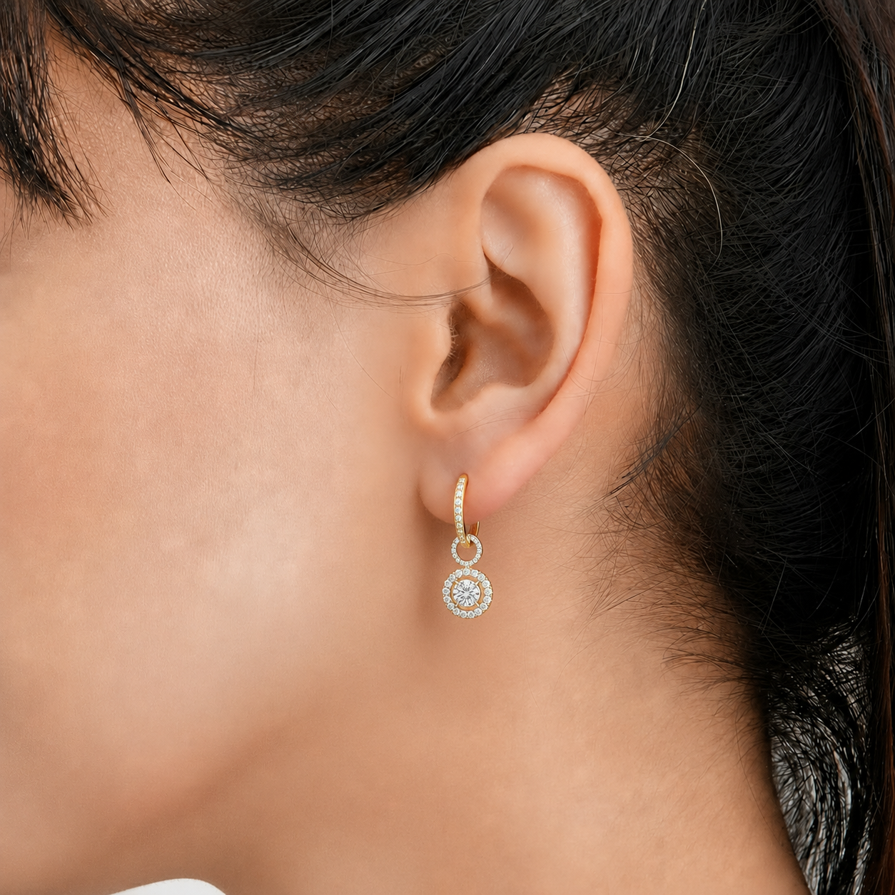 Double Halo Diamond Drop Earrings