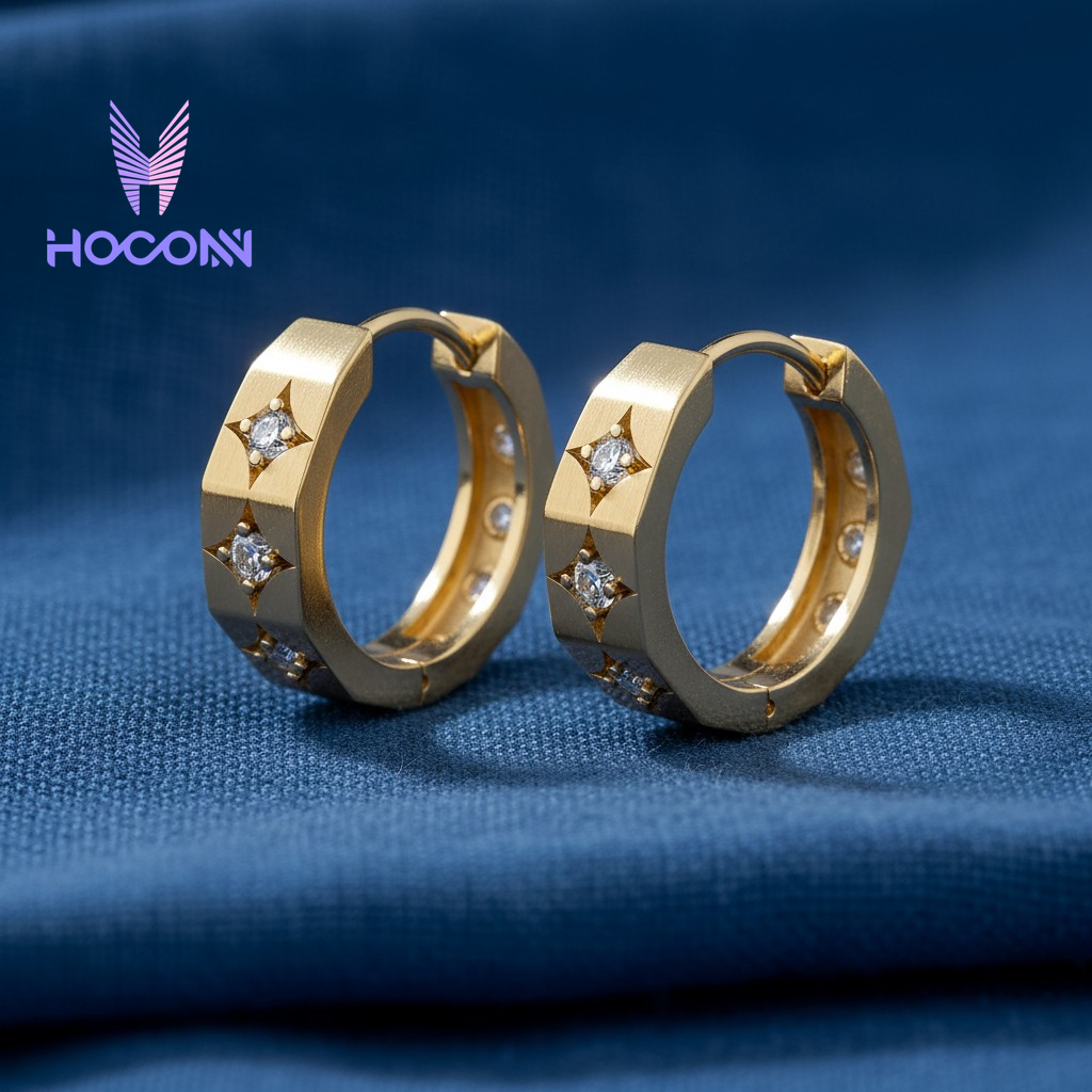 Star Set Diamond 925 Silver Hoops Earrings