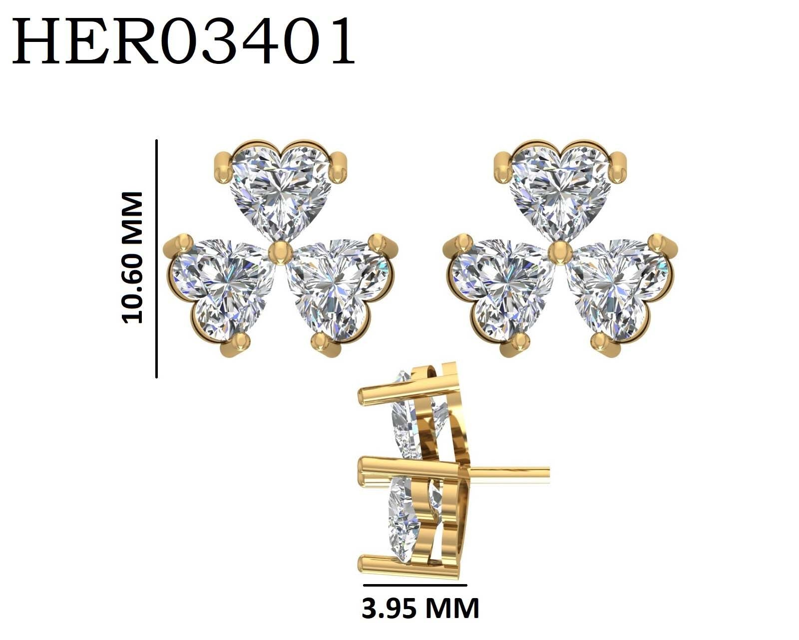 Triple Heart Diamond 925 Silver Earrings