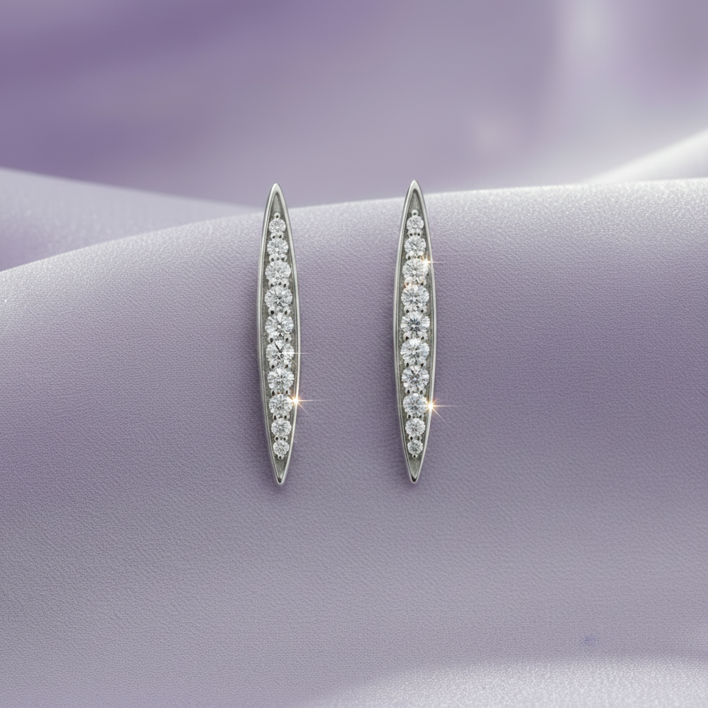 Linear Diamond 925 Silver Earrings