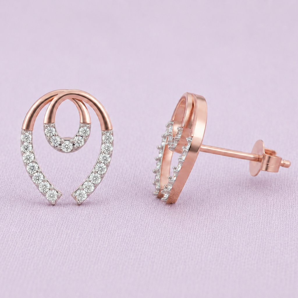Ribbon Style Diamond 925 Silver Earrings