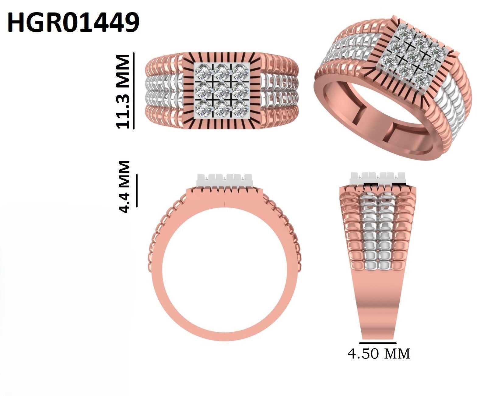 925 Silver Gold Plated Bold Square Ring