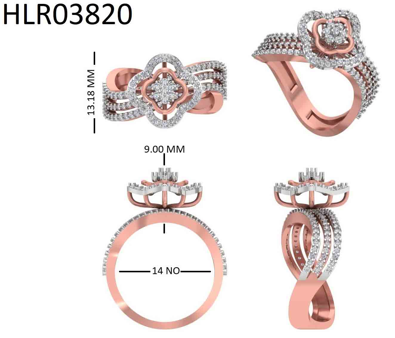 Floral Diamond Crown 925 Silver Ring with Rose Gold Plating
