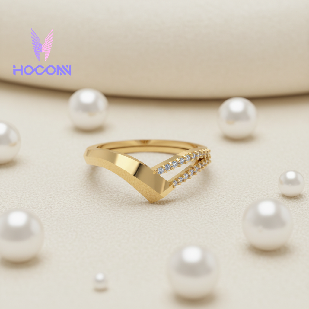 Chevron Glow 925 Silver Gold Plated Ring