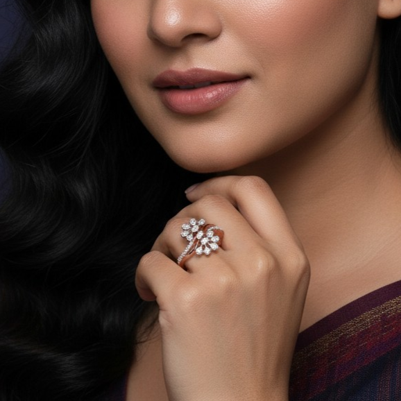 Whispering Leaf Diamond Ring |925 Silver