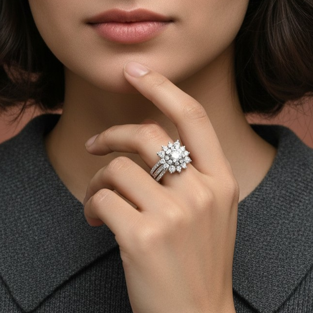 Radiant Cushion Halo 925 Silver Ring