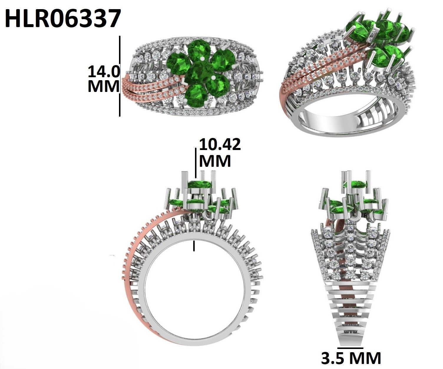 Emerald Diamond Crown  | 925 Silver Ring