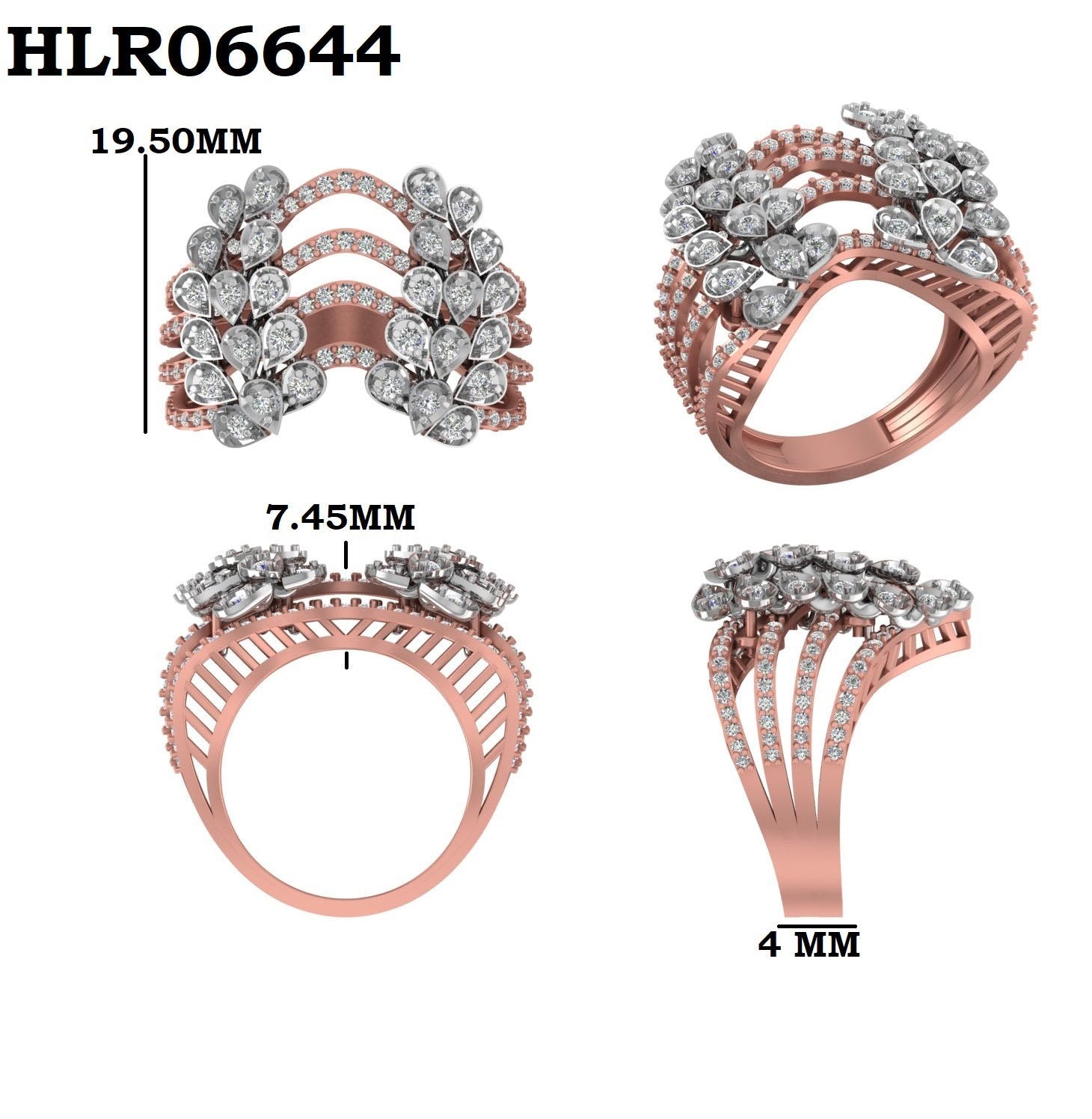 Diamond Feather Rose | 925 Silver Ring