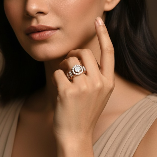 Rose Gold 925 Silver Diamond Orbit Ring