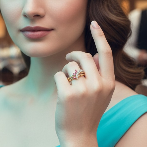 Crescent Ruby Ring | 925 Silver | Gold Plated