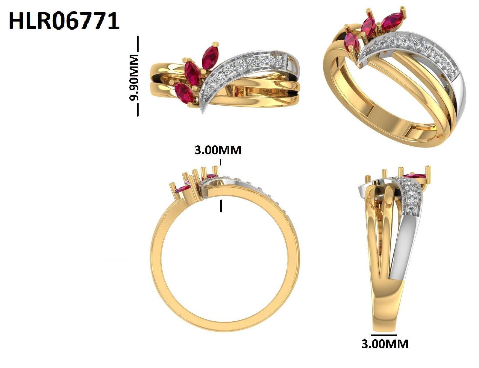 Crescent Ruby Ring | 925 Silver | Gold Plated