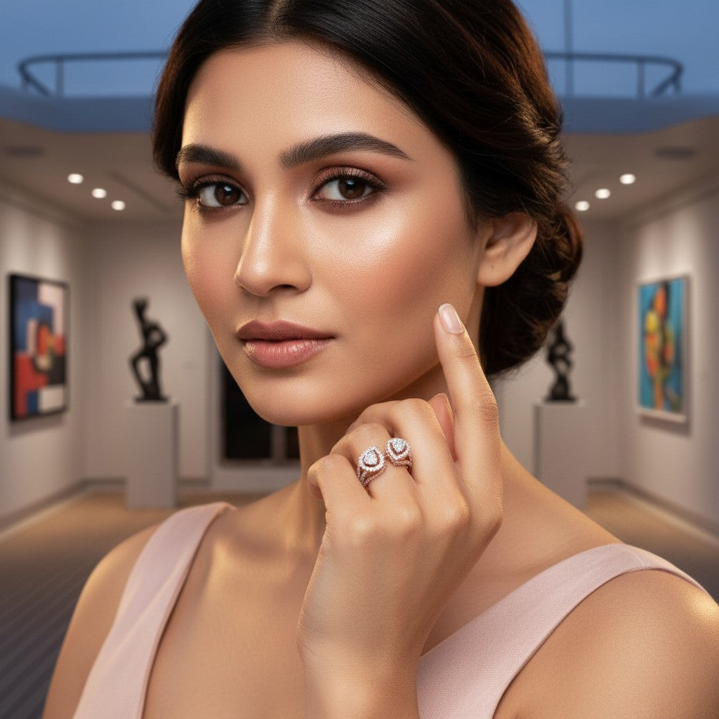 Dual Pear 925 Silver Rose Gold Plated Diamond Ring