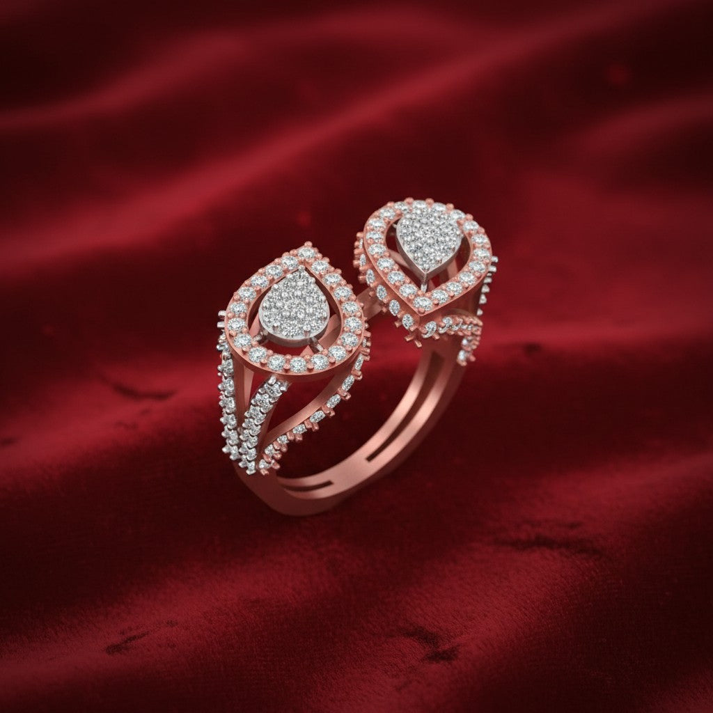 Dual Pear 925 Silver Rose Gold Plated Diamond Ring