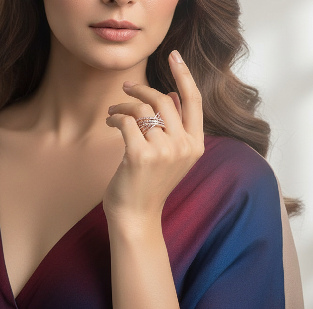 Interlace Diamond Band | 925 Silver | Rose Gold Finish