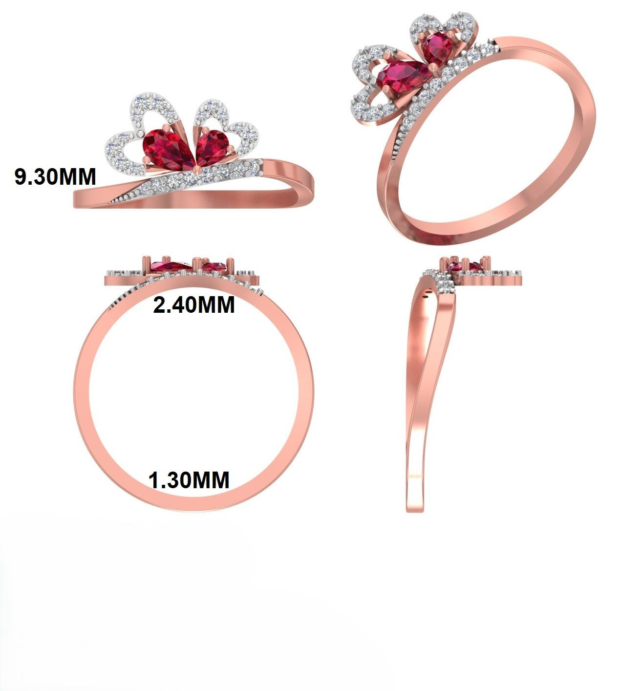 Twin Flame Ruby Heart SIlver Ring
