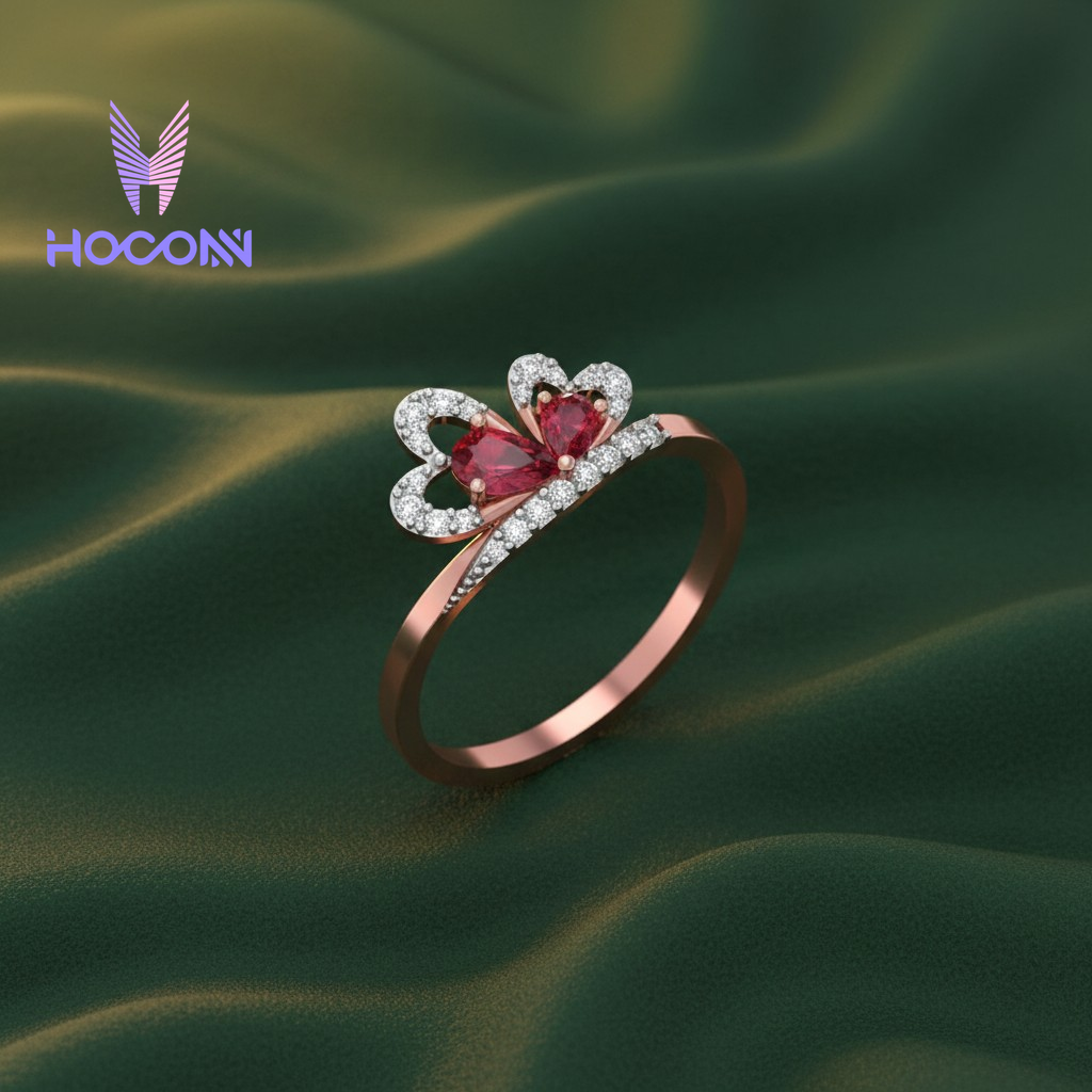 Twin Flame Ruby Heart SIlver Ring