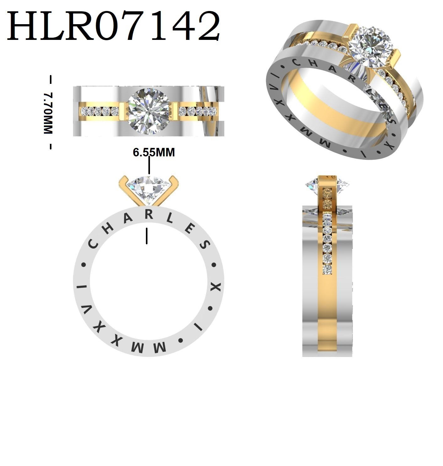 Gold Stripe 925 Silver Solitaire Ring