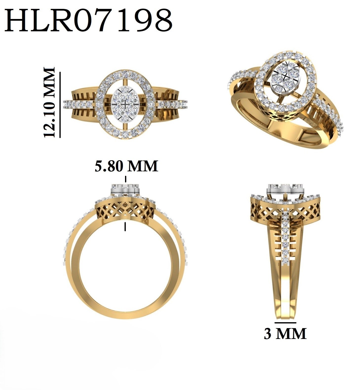 Oval Cluster Diamond Silver Ring