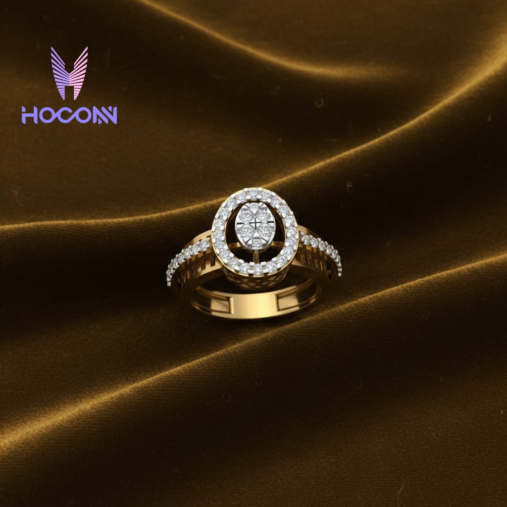 Oval Cluster Diamond Silver Ring