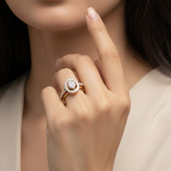 Oval Cluster Diamond Silver Ring