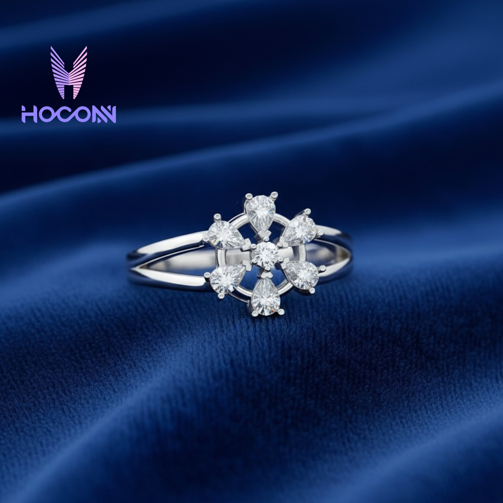 Pear Cut Blossom Silver Ring